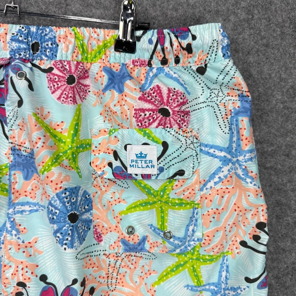 Peter Millar Swim Trunks XL Blue Starfish Coral Print Mesh Lined Board Shorts